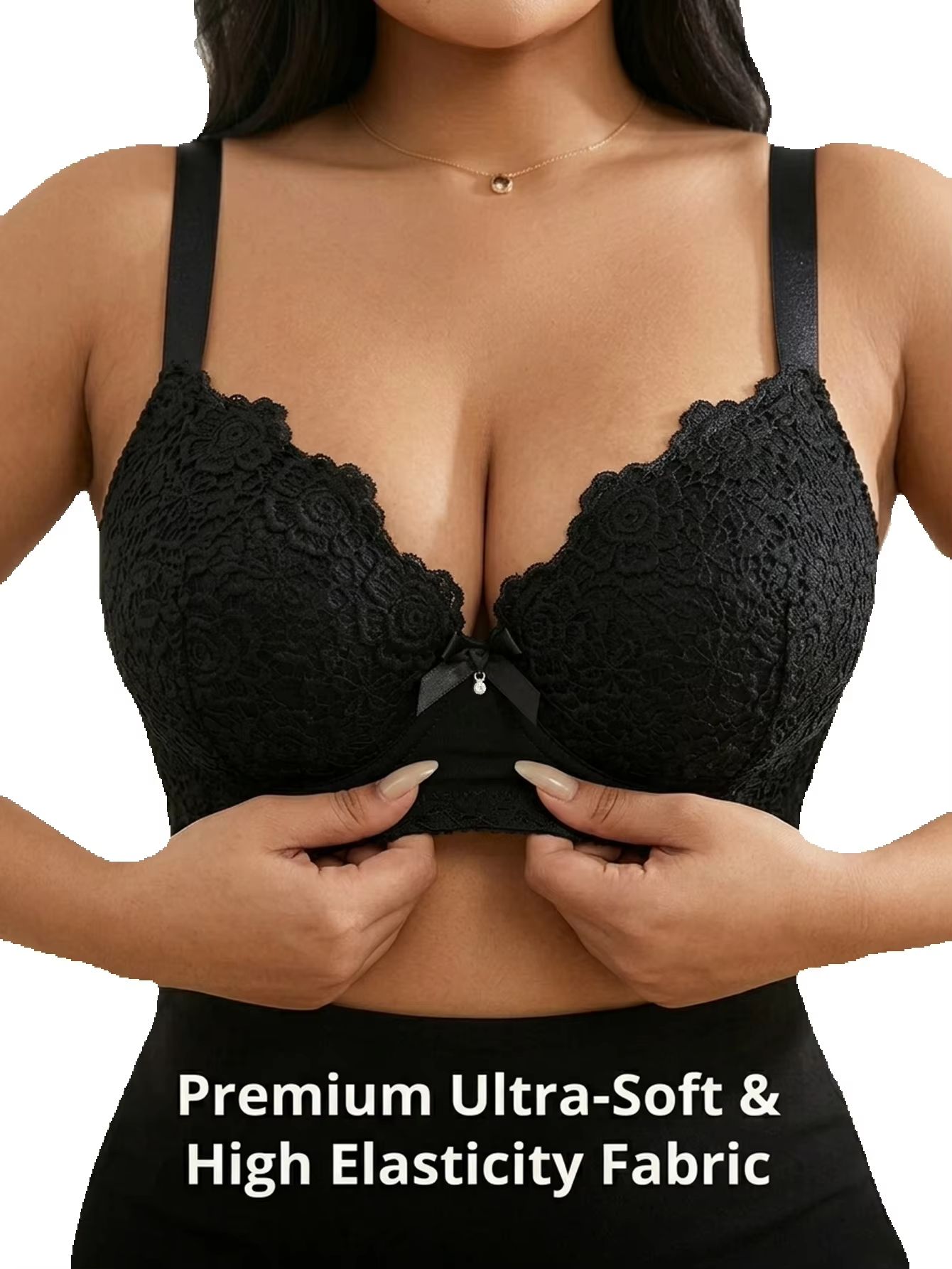 Plunge Bra Push Up - 여성 플러스 사이즈 플로럴 푸쉬업 브라
