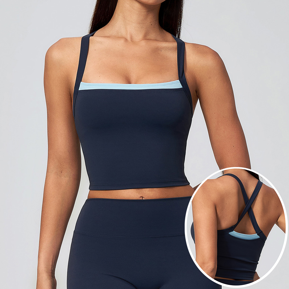 Plunge Bra Push Up - 여성 크리스크로스 백 요가 탱크탑 푸쉬업